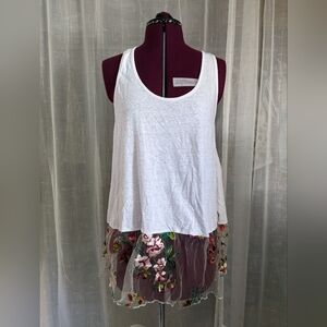 White tank top with embroidered trim by umgee